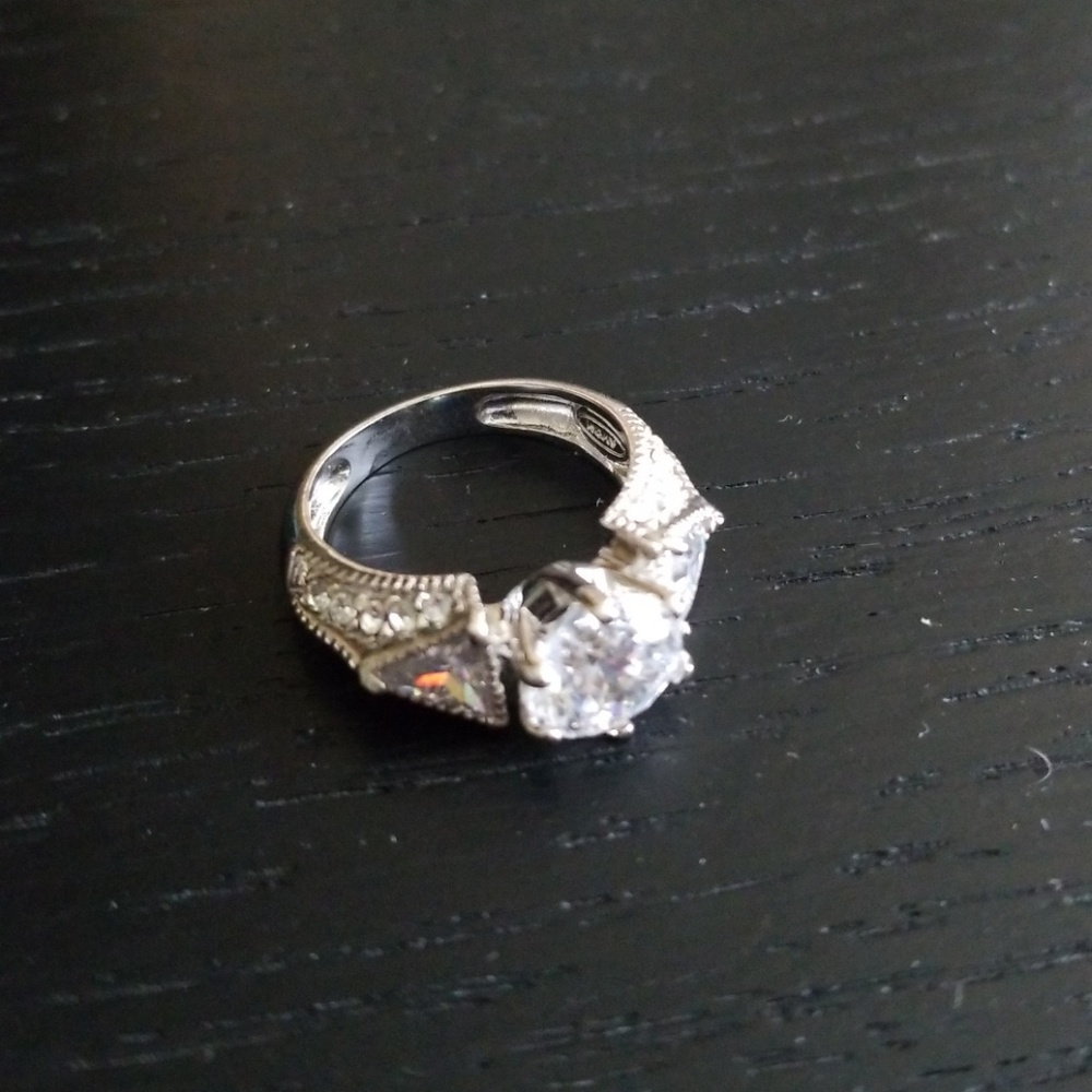Sterling silver, diamond simulant ring